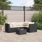 vidaXL Set șezlonguri de grădină, 5 piese, cu perne, negru, poliratan
