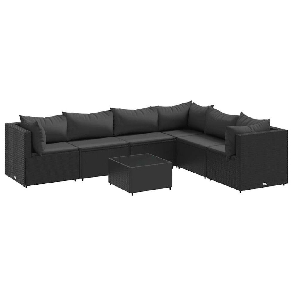 vidaXL Set mobilier de grădină cu perne, 7 piese, negru, poliratan