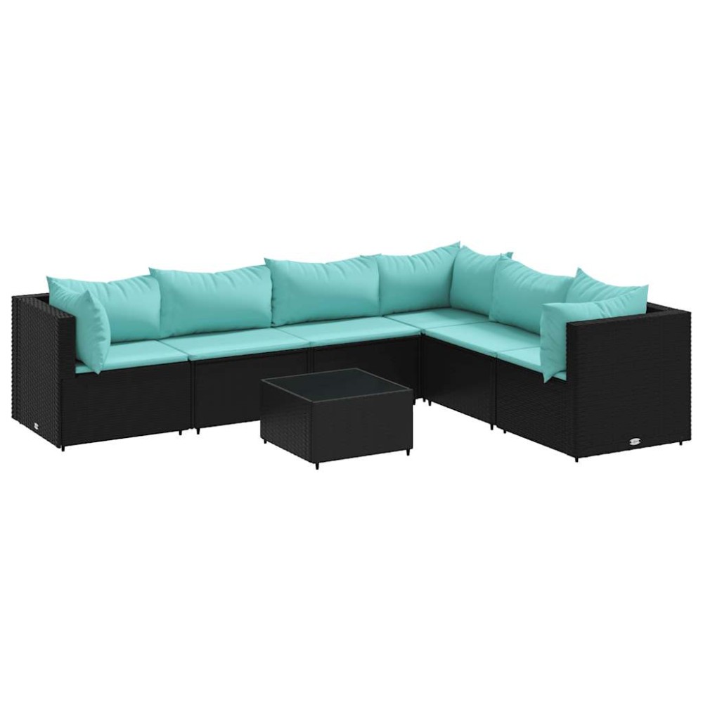 vidaXL Set mobilier de grădină cu perne, 7 piese, negru, poliratan