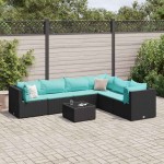vidaXL Set mobilier de grădină cu perne, 7 piese, negru, poliratan vidaXL Set mobilier de grădină cu perne, 7 piese, negru, poliratan