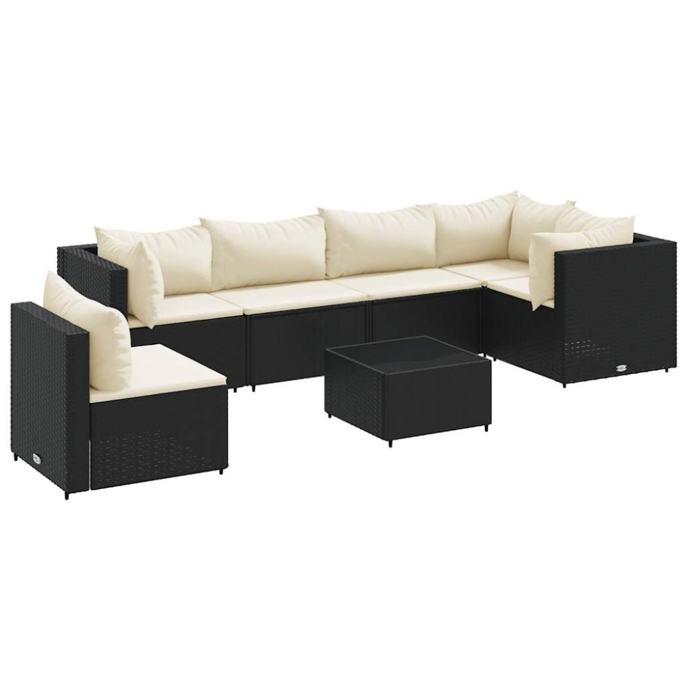 vidaXL Set mobilier de grădină cu perne, 7 piese, negru, poliratan