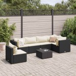 vidaXL Set mobilier de grădină cu perne, 7 piese, negru, poliratan vidaXL Set mobilier de grădină cu perne, 7 piese, negru, poliratan