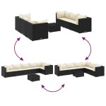 vidaXL Set mobilier de grădină cu perne, 7 piese, negru, poliratan vidaXL Set mobilier de grădină cu perne, 7 piese, negru, poliratan