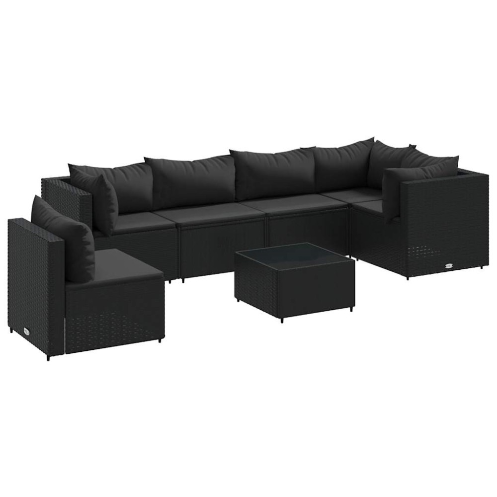 vidaXL Set mobilier de grădină cu perne, 7 piese, negru, poliratan