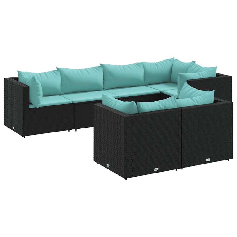 vidaXL Set mobilier de grădină cu perne, 7 piese, negru, poliratan