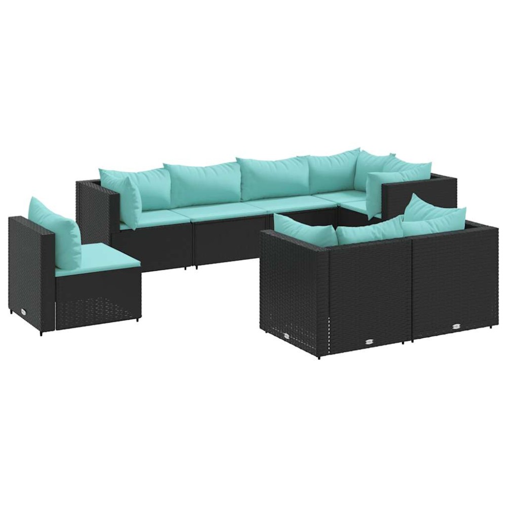 vidaXL Set mobilier de grădină cu perne, 8 piese, negru, poliratan