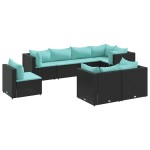 vidaXL Set mobilier de grădină cu perne, 8 piese, negru, poliratan vidaXL Set mobilier de grădină cu perne, 8 piese, negru, poliratan