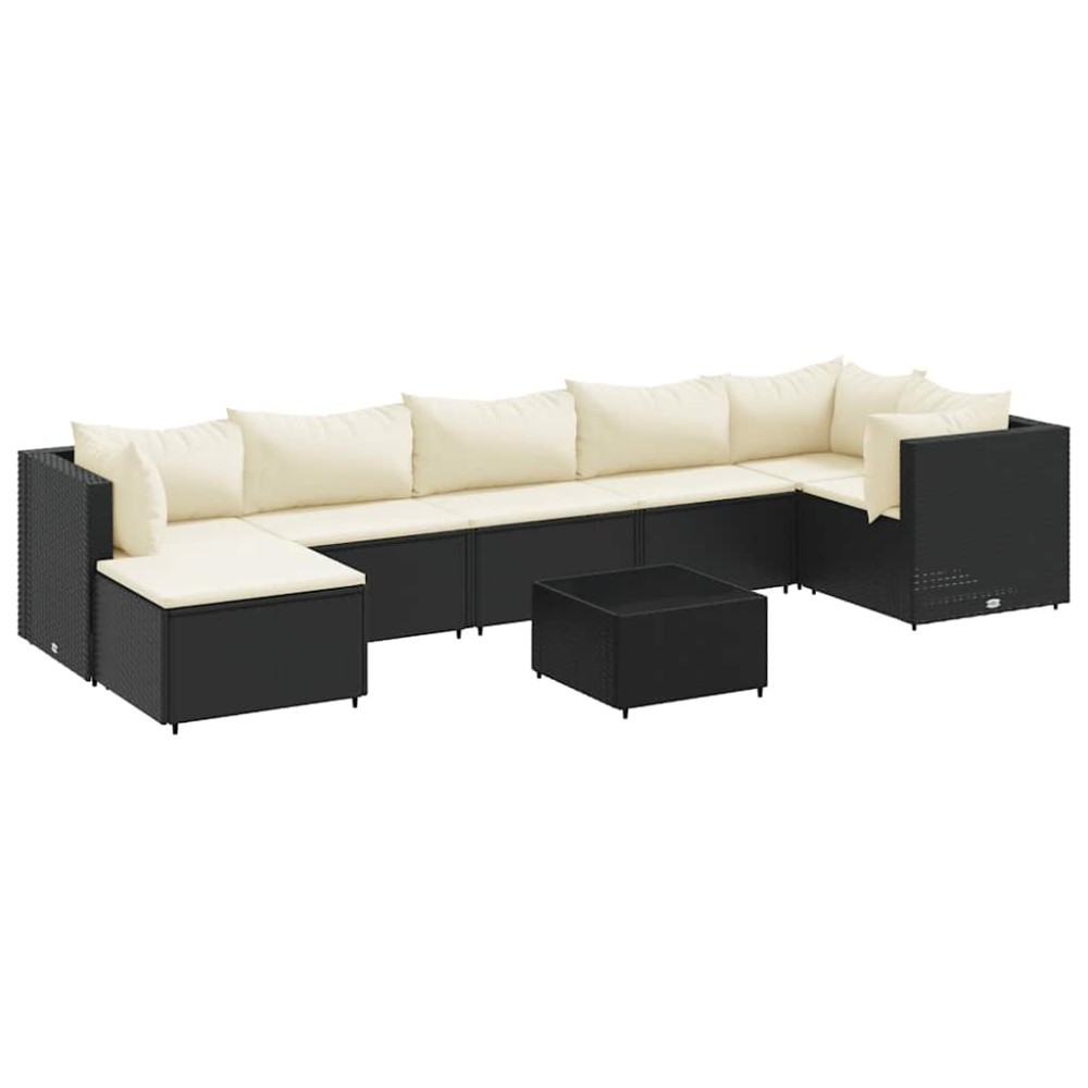 vidaXL Set mobilier de grădină cu perne, 8 piese, negru, poliratan
