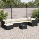 vidaXL Set mobilier de grădină cu perne, 8 piese, negru, poliratan vidaXL Set mobilier de grădină cu perne, 8 piese, negru, poliratan