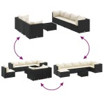 vidaXL Set mobilier de grădină cu perne, 8 piese, negru, poliratan vidaXL Set mobilier de grădină cu perne, 8 piese, negru, poliratan