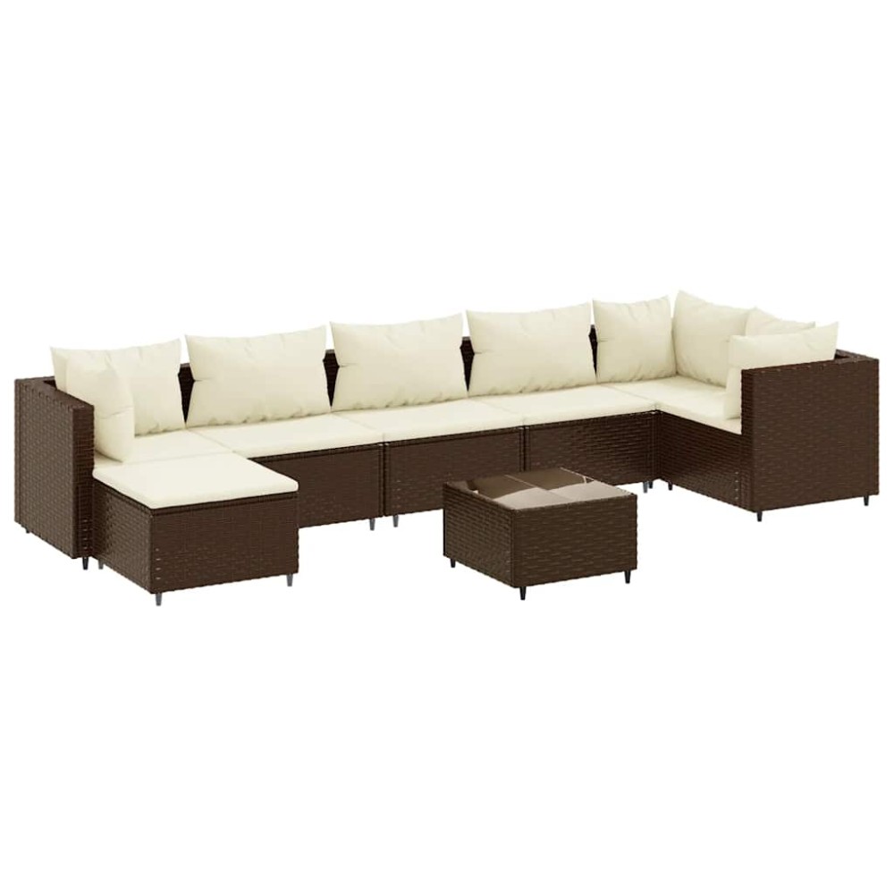vidaXL Set mobilier de grădină cu perne, 8 piese, maro, poliratan