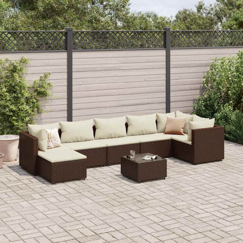 vidaXL Set mobilier de grădină cu perne, 8 piese, maro, poliratan