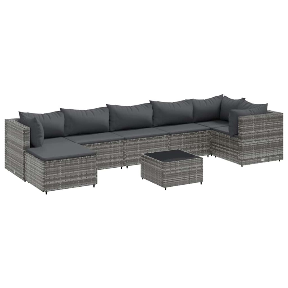 vidaXL Set mobilier de grădină cu perne, 8 piese, gri, poliratan