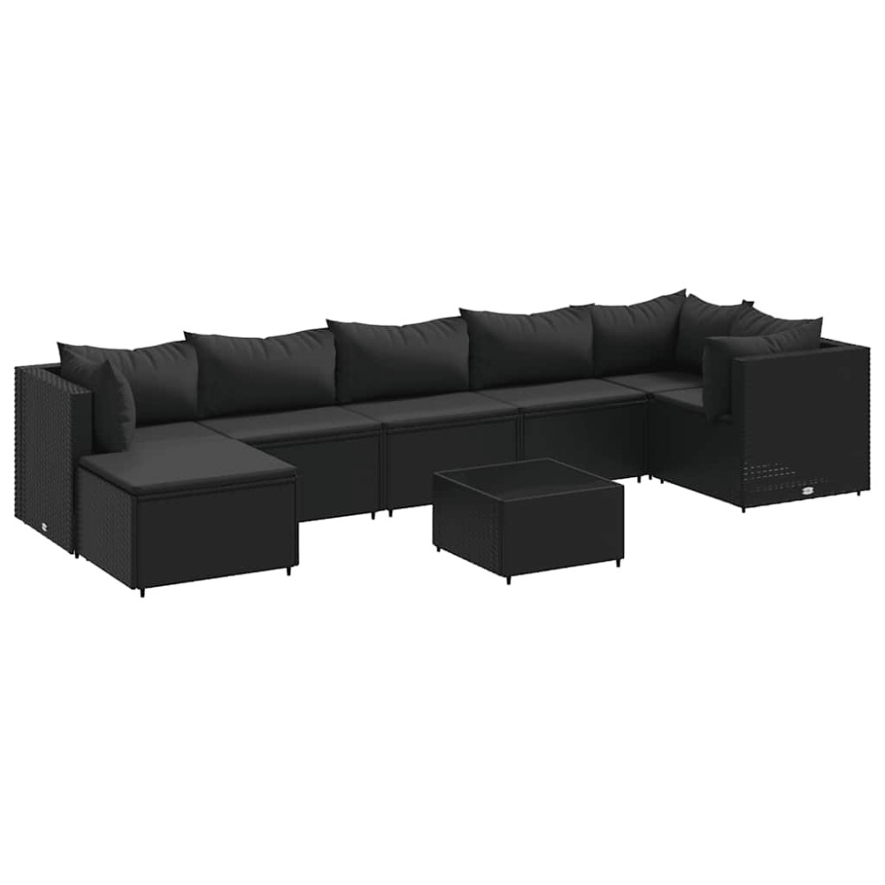 vidaXL Set mobilier de grădină cu perne, 8 piese, negru, poliratan