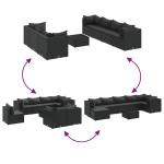 vidaXL Set mobilier de grădină cu perne, 8 piese, negru, poliratan
