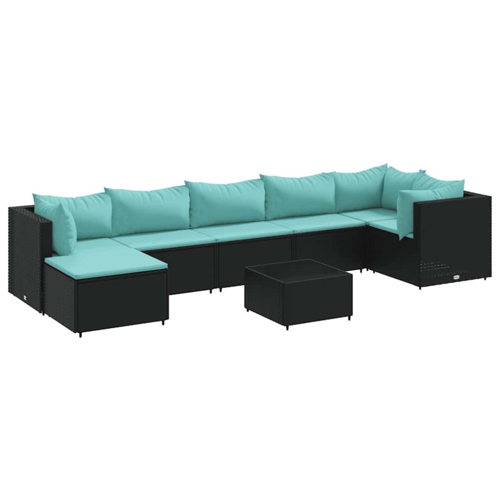 vidaXL Set mobilier de grădină cu perne, 8 piese, negru, poliratan