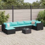 vidaXL Set mobilier de grădină cu perne, 8 piese, negru, poliratan