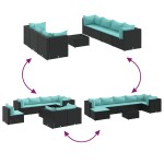 vidaXL Set mobilier de grădină cu perne, 8 piese, negru, poliratan