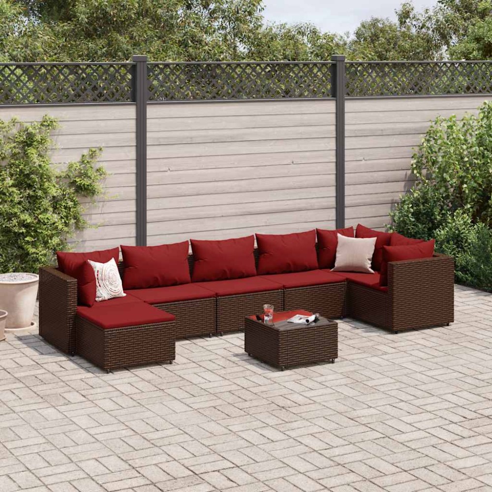 vidaXL Set mobilier de grădină cu perne, 8 piese, maro, poliratan