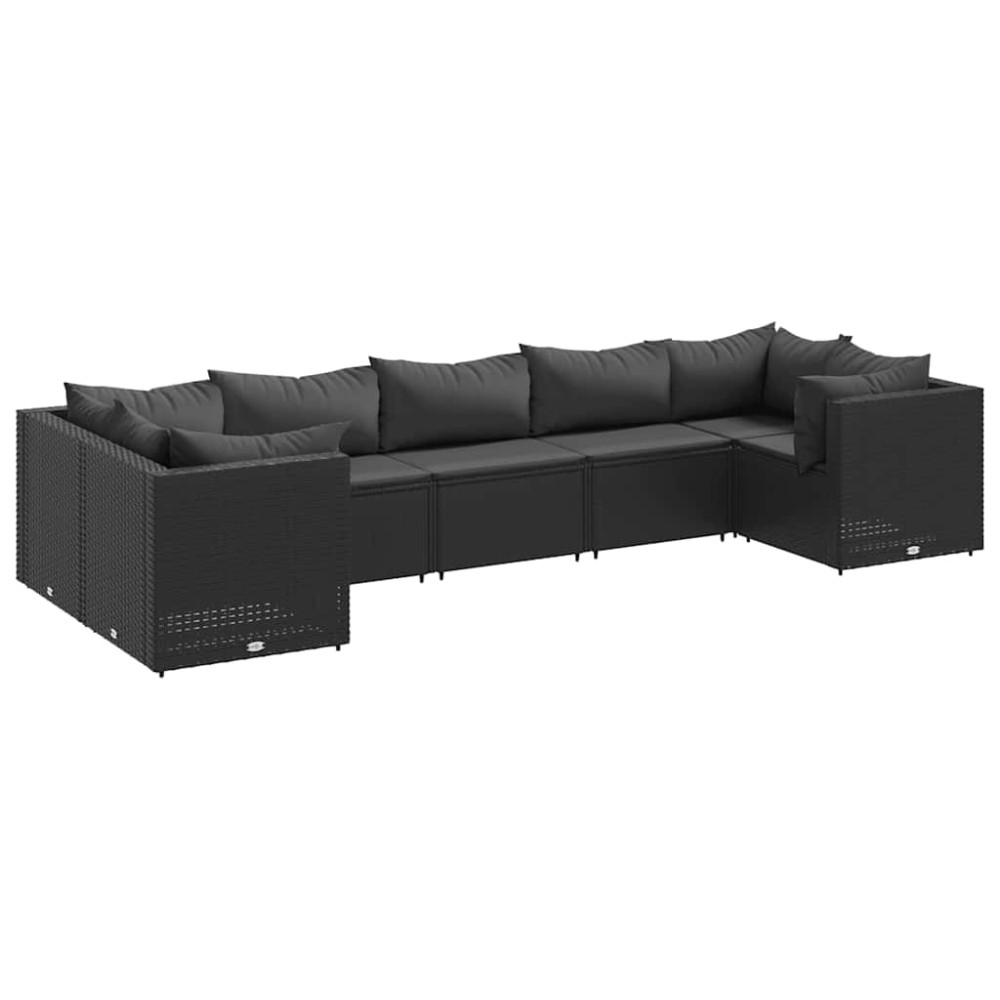 vidaXL Set mobilier de grădină cu perne, 7 piese, negru, poliratan