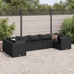 vidaXL Set mobilier de grădină cu perne, 7 piese, negru, poliratan vidaXL Set mobilier de grădină cu perne, 7 piese, negru, poliratan
