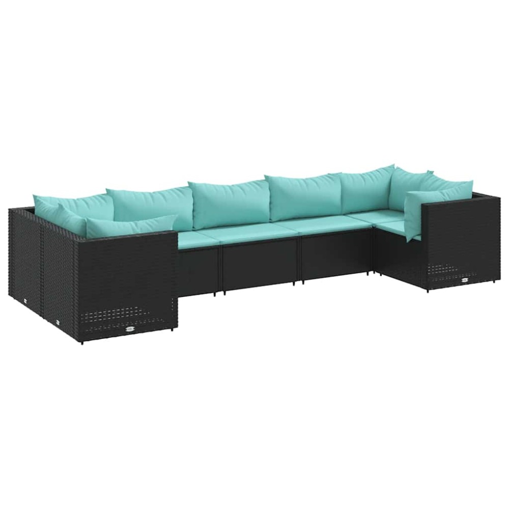 vidaXL Set mobilier de grădină cu perne, 7 piese, negru, poliratan