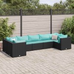 vidaXL Set mobilier de grădină cu perne, 7 piese, negru, poliratan vidaXL Set mobilier de grădină cu perne, 7 piese, negru, poliratan