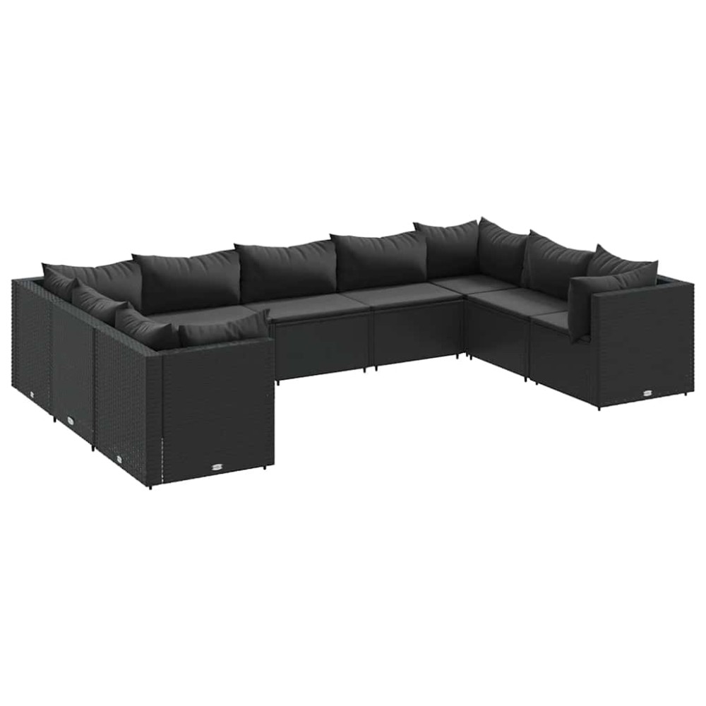 vidaXL Set mobilier de grădină cu perne, 9 piese, negru, poliratan