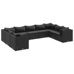 vidaXL Set mobilier de grădină cu perne, 9 piese, negru, poliratan