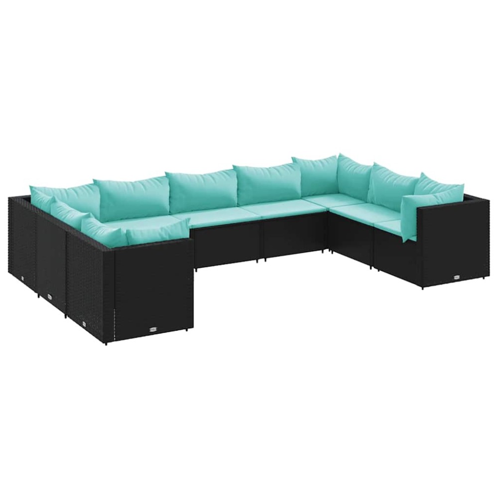 vidaXL Set mobilier de grădină cu perne, 9 piese, negru, poliratan