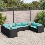 vidaXL Set mobilier de grădină cu perne, 9 piese, negru, poliratan
