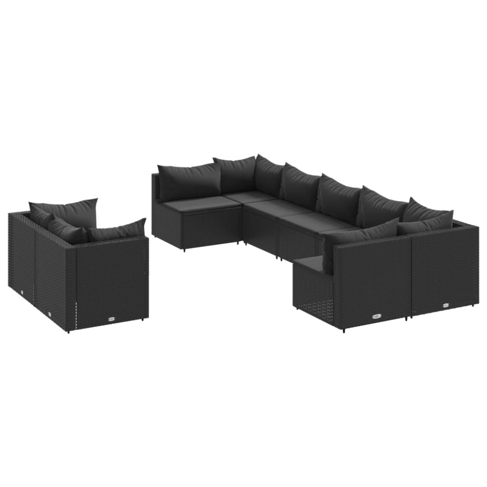 vidaXL Set mobilier de grădină cu perne, 9 piese, negru, poliratan