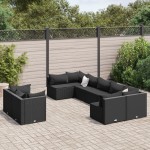 vidaXL Set mobilier de grădină cu perne, 9 piese, negru, poliratan