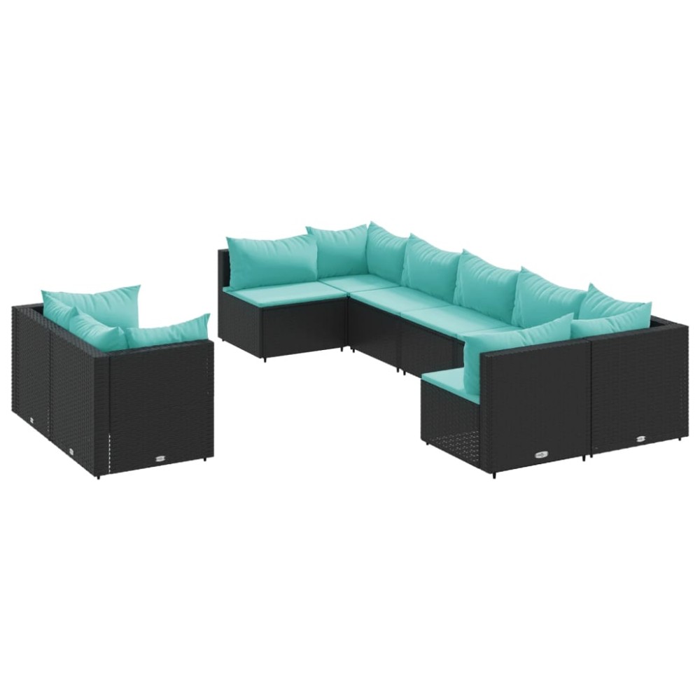 vidaXL Set mobilier de grădină cu perne, 9 piese, negru, poliratan