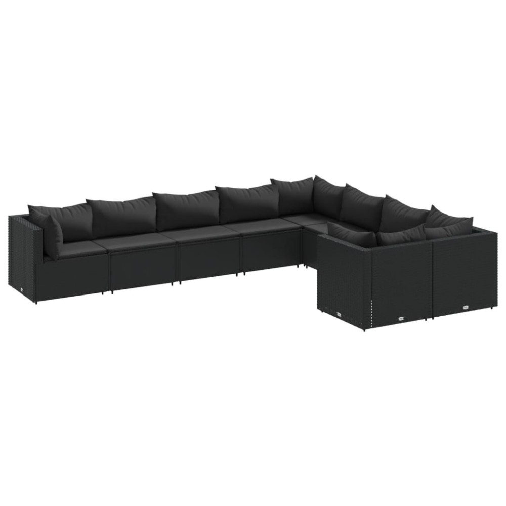 vidaXL Set mobilier de grădină cu perne, 9 piese, negru, poliratan
