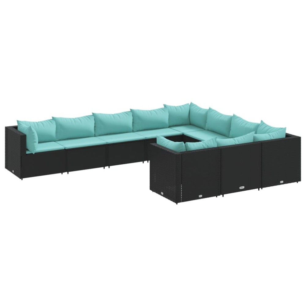 vidaXL Set canapele de grădină cu perne, 10 piese, negru, poliratan