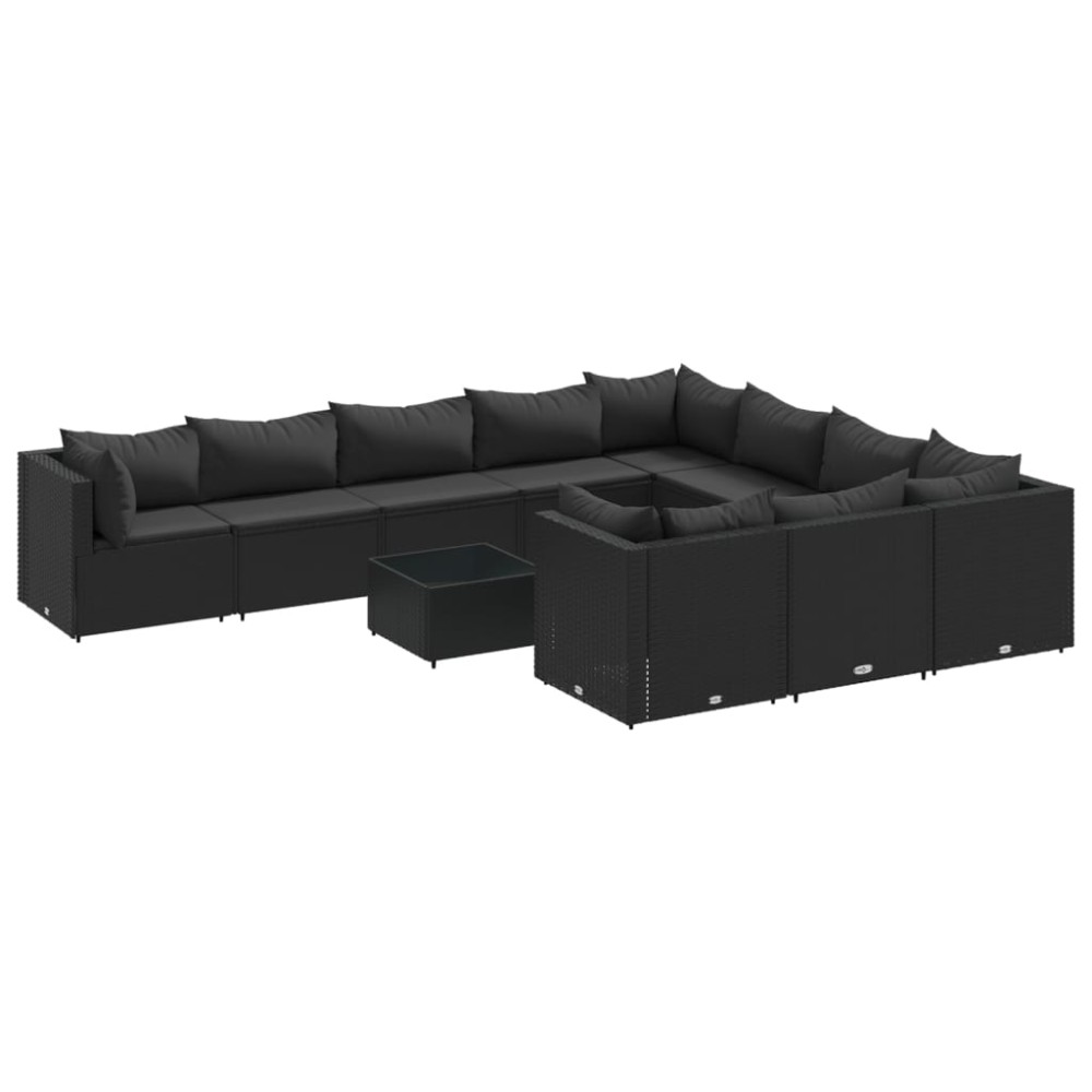 vidaXL Set canapele de grădină cu perne, 11 piese, negru, poliratan
