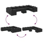 vidaXL Set canapele de grădină cu perne, 11 piese, negru, poliratan