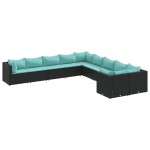 vidaXL Set canapele de grădină cu perne, 10 piese, negru, poliratan