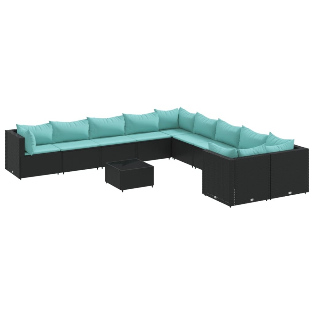 vidaXL Set canapele de grădină cu perne, 11 piese, negru, poliratan
