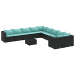 vidaXL Set canapele de grădină cu perne, 11 piese, negru, poliratan vidaXL Set canapele de grădină cu perne, 11 piese, negru, poliratan