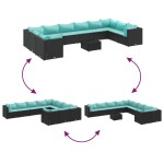 vidaXL Set canapele de grădină cu perne, 11 piese, negru, poliratan vidaXL Set canapele de grădină cu perne, 11 piese, negru, poliratan