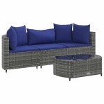 vidaXL Set canapea de grădină cu perne, 4 piese, gri, poliratan vidaXL Set canapea de grădină cu perne, 4 piese, gri, poliratan