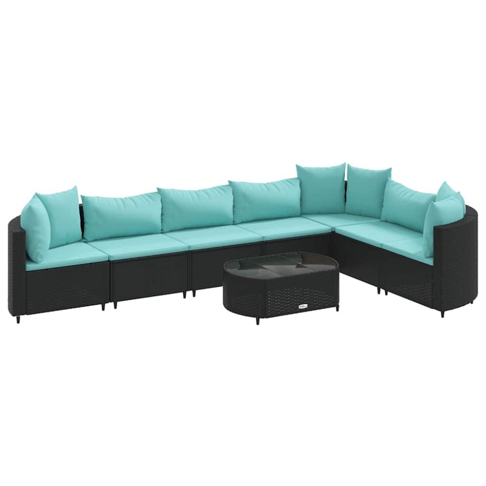 vidaXL Set mobilier de grădină cu perne, 8 piese, negru, poliratan