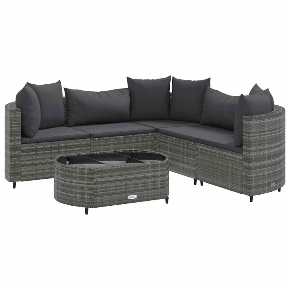 vidaXL Set mobilier grădină cu perne, 6 piese, gri, poliratan