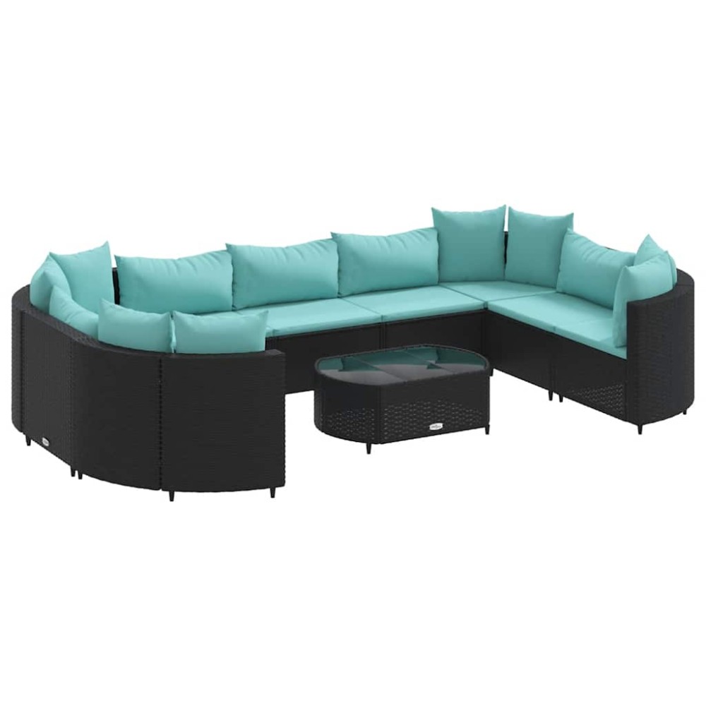 vidaXL Set canapele de grădină cu perne, 10 piese, negru, poliratan