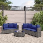 vidaXL Set mobilier grădină cu perne, 6 piese, gri, poliratan vidaXL Set mobilier grădină cu perne, 6 piese, gri, poliratan