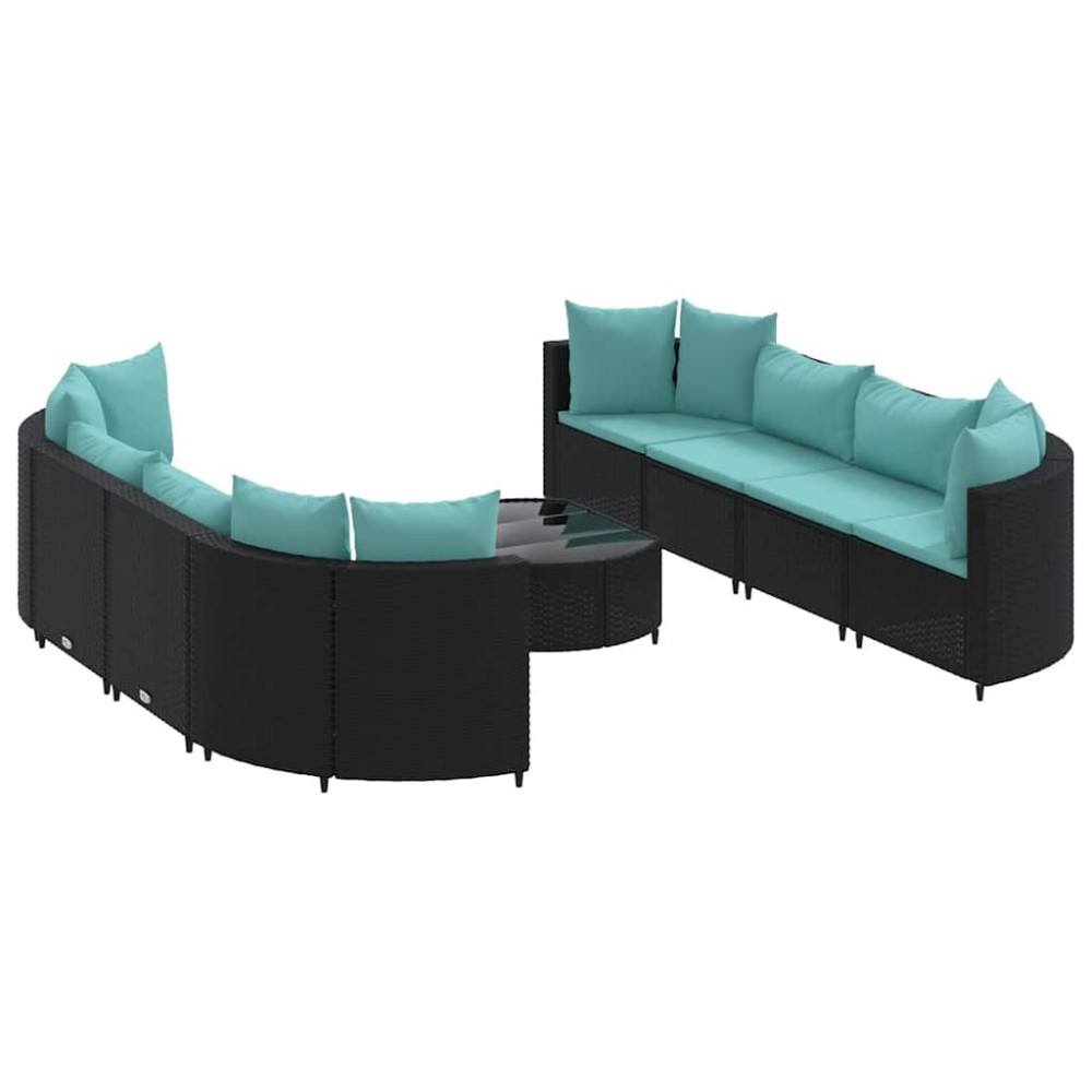 vidaXL Set mobilier de grădină cu perne, 9 piese, negru, poliratan