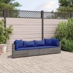 vidaXL Set canapea de grădină cu perne, 4 piese, gri, poliratan vidaXL Set canapea de grădină cu perne, 4 piese, gri, poliratan