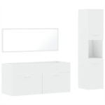 vidaXL Set mobilier de baie, 3 piese, alb, lemn compozit vidaXL Set mobilier de baie, 3 piese, alb, lemn compozit